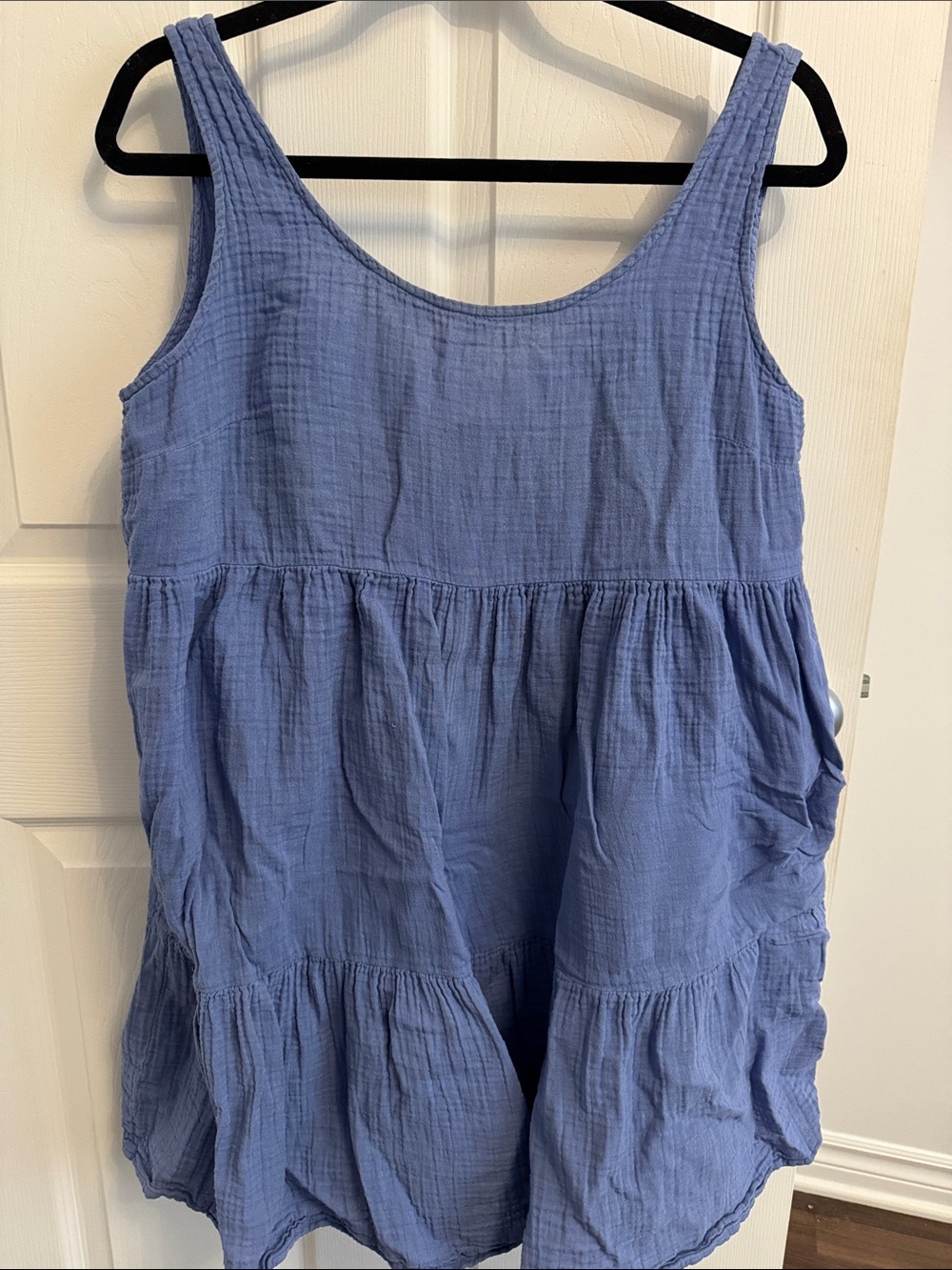 Light Blue Tiered Cotton Gauze Mini Dress
